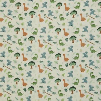 Preview: Double Slub Musselin Meltem Dinos auf Natur  by Swafing 